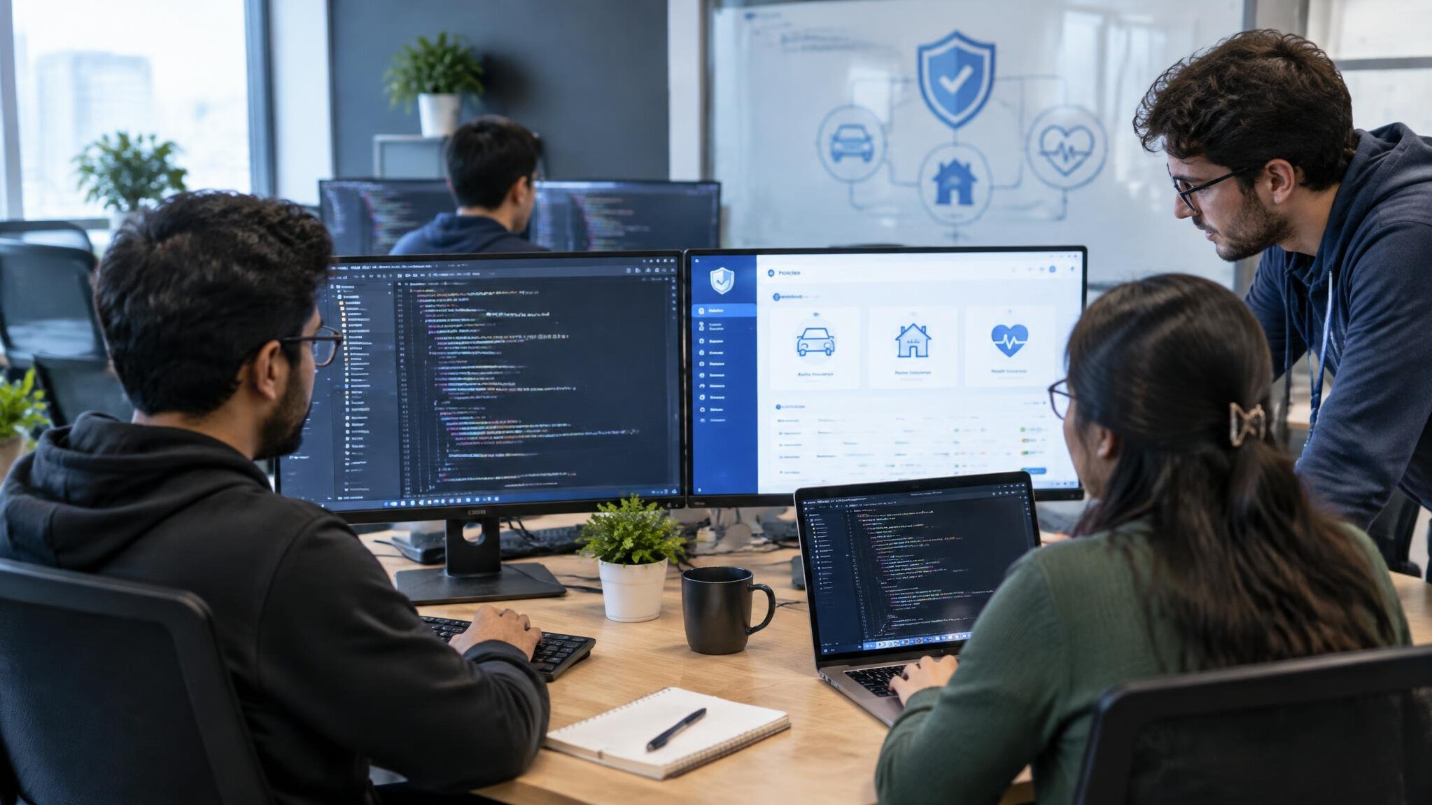 programmers coding insurance software
