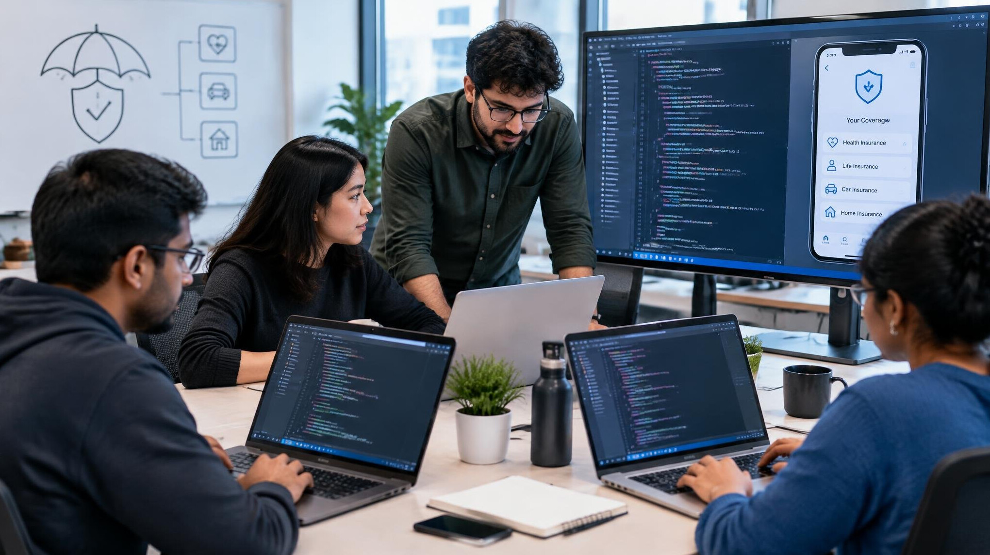 programmers coding insurance app